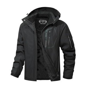 Men's Waterproof Hooded Ski Jacket - Black X-Large