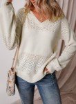 SHEWIN Women's Lightweight V-Neck Crochet Sweater