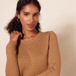 Women's Cotton Crewneck Pullover in Camel Brown
