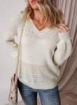 SHEWIN Women's Lightweight V-Neck Crochet Sweater