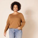 Women's Cotton Crewneck Pullover in Camel Brown