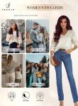 SHEWIN Women's Lightweight V-Neck Crochet Sweater