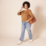 Women's Cotton Crewneck Pullover in Camel Brown