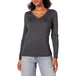 Women's Lightweight V-Neck Jumper in Charcoal Heather