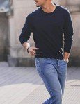 Men's Lightweight Cotton Blue Crewneck Sweater - M