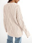 Chic Women's Oversized Cable Knit Sweater, Cream
