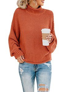 Brick Red Oversized Turtleneck Batwing Sweater