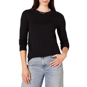 Women's Cotton Crewneck Sweater in Black