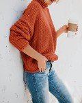 Brick Red Oversized Turtleneck Batwing Sweater