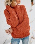 Brick Red Oversized Turtleneck Batwing Sweater