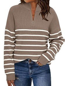 LILLUSORY Women’s Striped Oversized Mock Turtleneck Sweater