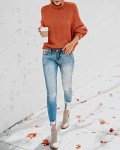 Brick Red Oversized Turtleneck Batwing Sweater