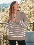LILLUSORY Women’s Striped Oversized Mock Turtleneck Sweater