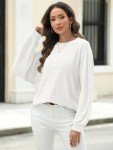 AUTOMET Women's Casual Soft Ribbed Sweater - White
