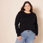 Women's Cotton Crewneck Sweater in Black
