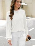 AUTOMET Women's Casual Soft Ribbed Sweater - White