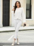 AUTOMET Women's Casual Soft Ribbed Sweater - White