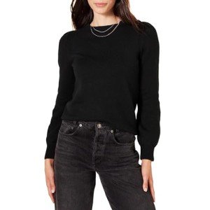 Amazon Essentials Women's Soft Pleated Shoulder Sweater, Black