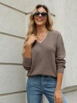 LILLUSORY Womens V Neck Pullover Sweater Long Sleeve Fashion Shirts Fall Outfits 2024 Knit Trendy Slim Fitted Tops Nutmeg L