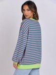 ANRABESS Women Striped Oversized Sweatshirt Long Sleeve Crewneck Shirts 2024 Fall Fashion Pullover Sweater Trendy Clothes Pink Green Medium