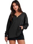ANRABESS Oversized Long Sleeve Shirts for Women Off the Shoulder Sweatshirt Loose V Neck Tunic Tops High Low Sweater 2024 Black Medium