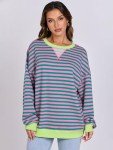 ANRABESS Women Striped Oversized Sweatshirt Long Sleeve Crewneck Shirts 2024 Fall Fashion Pullover Sweater Trendy Clothes Pink Green Medium