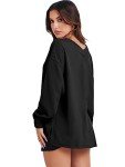 ANRABESS Oversized Long Sleeve Shirts for Women Off the Shoulder Sweatshirt Loose V Neck Tunic Tops High Low Sweater 2024 Black Medium