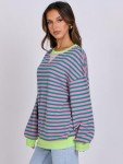 ANRABESS Women Striped Oversized Sweatshirt Long Sleeve Crewneck Shirts 2024 Fall Fashion Pullover Sweater Trendy Clothes Pink Green Medium