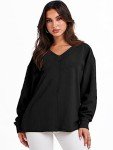 ANRABESS Oversized Long Sleeve Shirts for Women Off the Shoulder Sweatshirt Loose V Neck Tunic Tops High Low Sweater 2024 Black Medium