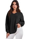 ANRABESS Oversized Long Sleeve Shirts for Women Off the Shoulder Sweatshirt Loose V Neck Tunic Tops High Low Sweater 2024 Black Medium