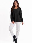 ANRABESS Oversized Long Sleeve Shirts for Women Off the Shoulder Sweatshirt Loose V Neck Tunic Tops High Low Sweater 2024 Black Medium