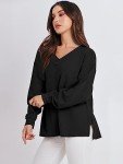 ANRABESS Oversized Long Sleeve Shirts for Women Off the Shoulder Sweatshirt Loose V Neck Tunic Tops High Low Sweater 2024 Black Medium