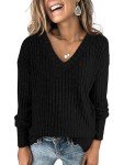 ANRABESS Long Sleeve Shirts for Women V Neck Casual Fall Tops Loose Fit Lightweight Sweaters Tunic Fashion 2024 Clothes Black X-Large