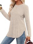 Saloogoe Sweaters for Women 2024 Fall Outfits for Women Tunic Pullover Crewneck Tops Long Sleeve Shirts for Women Lightweight Beige XL