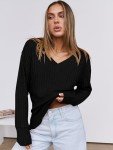 ANRABESS Long Sleeve Shirts for Women V Neck Casual Fall Tops Loose Fit Lightweight Sweaters Tunic Fashion 2024 Clothes Black X-Large