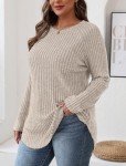 Saloogoe Sweaters for Women 2024 Fall Outfits for Women Tunic Pullover Crewneck Tops Long Sleeve Shirts for Women Lightweight Beige XL