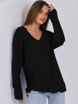 ANRABESS Long Sleeve Shirts for Women V Neck Casual Fall Tops Loose Fit Lightweight Sweaters Tunic Fashion 2024 Clothes Black X-Large