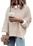ETCYY Womens Oversized Sweaters Fall 2024 Fashion Clothes Trendy Batwing Sleeve Colorblock Striped Knit Pullover Sweater Tops(M.Apricot)