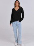 ANRABESS Long Sleeve Shirts for Women V Neck Casual Fall Tops Loose Fit Lightweight Sweaters Tunic Fashion 2024 Clothes Black X-Large