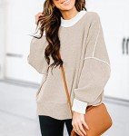 ETCYY Womens Oversized Sweaters Fall 2024 Fashion Clothes Trendy Batwing Sleeve Colorblock Striped Knit Pullover Sweater Tops(M.Apricot)