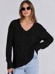 ANRABESS Long Sleeve Shirts for Women V Neck Casual Fall Tops Loose Fit Lightweight Sweaters Tunic Fashion 2024 Clothes Black X-Large