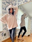 ETCYY Womens Oversized Sweaters Fall 2024 Fashion Clothes Trendy Batwing Sleeve Colorblock Striped Knit Pullover Sweater Tops(M.Apricot)