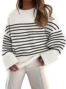 LILLUSORY Striped Oversized Sweaters Womens Winter Cashmere Trendy Ladies Long 2023 Fall Fashion Casual Chunky Tunic Pullover Tops Wear with Leggings