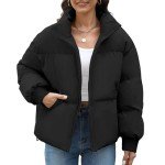 Women's Cropped Puffer Jacket - Black, Large