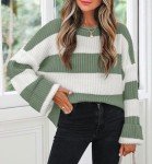 ZESICA Women’s Oversized Striped Knit Sweater - Green