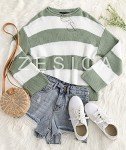 ZESICA Women’s Oversized Striped Knit Sweater - Green