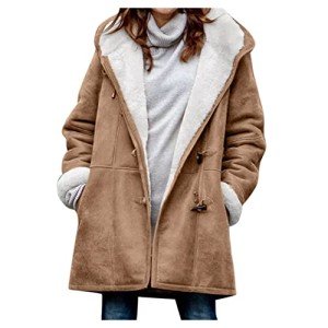 Khaki Sherpa Fleece Overcoat for Women