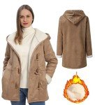 Khaki Sherpa Fleece Overcoat for Women