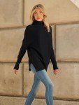 LILLUSORY Women's Oversized Black Turtleneck Sweater