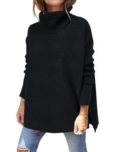 Women's Oversized Turtleneck Batwing Sweater - Black